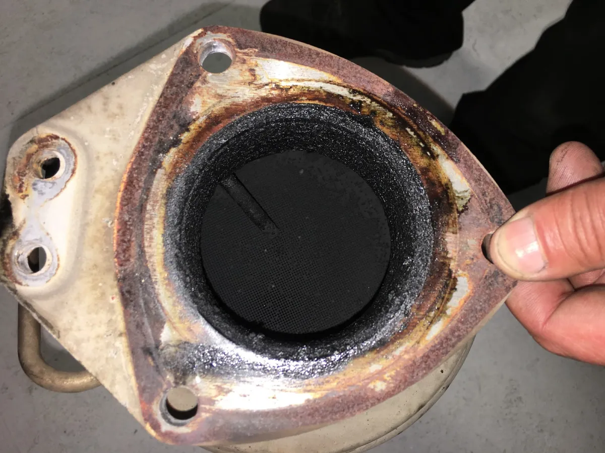 Blocked LDV DPF clogged with soot before cleaning